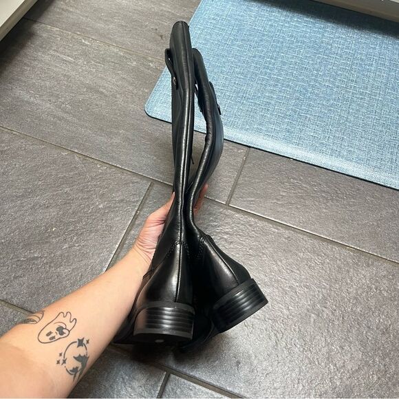 INC Fawne Riding Boots Black Leather SZ 6 Round Toe Closet Staple Minimalist - Picture 4 of 8